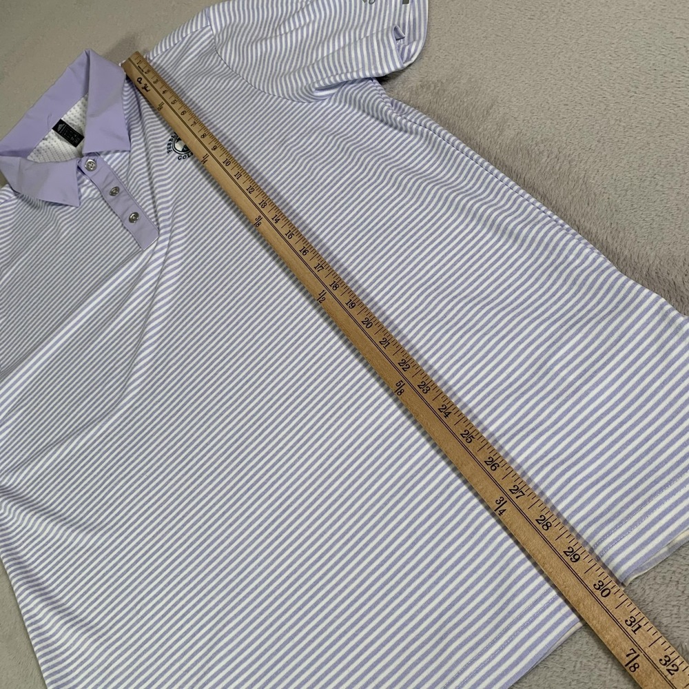Adidas Polo Shirt Mens Large Purple Stripe Pebble Beach Golf HEAT RDY Primegreen - Picture 7 of 11